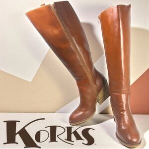 KORKS Harley Tall Pull Tab Tapered Stacked Heel Boots Sz 9.5 NWOT